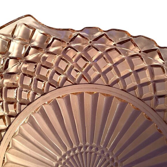 Anchor Hocking Waterford Waffle Cake Plate With Handles, Pink, Depression Glass - Picture 4 of 5